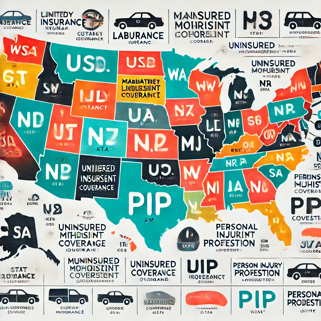 U.S. map showing state-by-state differences in auto insurance requirements.